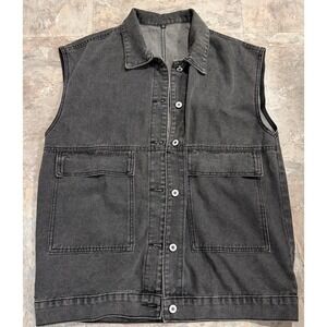 Women's Black Denim Cargo Vest Oversized Sleeveless Casual Size M